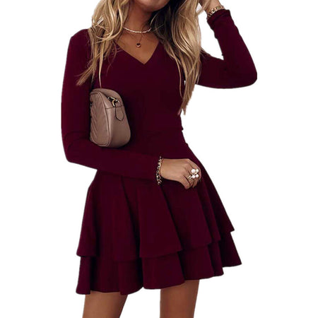 Temperament Was Thin French Solid Color Base Dress - ANIBEY