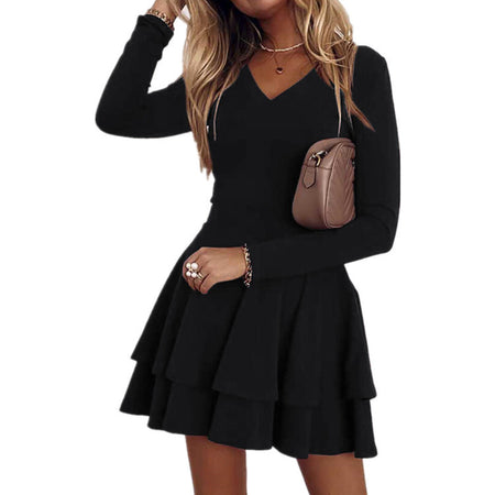 Temperament Was Thin French Solid Color Base Dress - ANIBEY