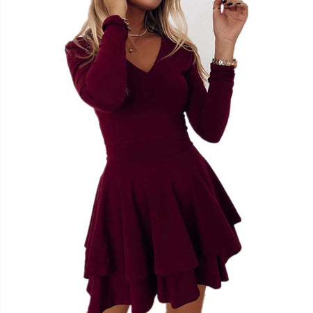 Temperament Was Thin French Solid Color Base Dress - ANIBEY