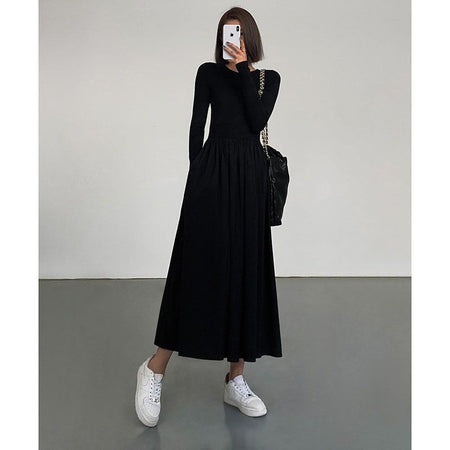 Women's Clothing Patchwork Round Neck Waist-tight All-matching Skirt - ANIBEY
