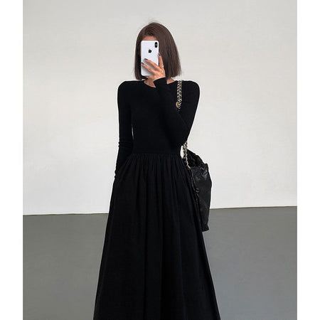 Women's Clothing Patchwork Round Neck Waist-tight All-matching Skirt - ANIBEY
