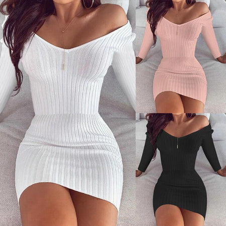 Women's Dress Temperament V Neck Solid Color Slim Long Sleeves - ANIBEY