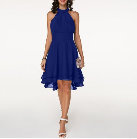 Women'S Fashion Sexy Solid Color Tailoring Layered Sleeveless Chiffon Party Evening Dress - ANIBEY