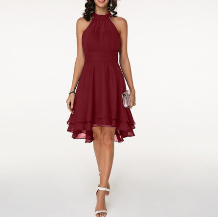 Women'S Fashion Sexy Solid Color Tailoring Layered Sleeveless Chiffon Party Evening Dress - ANIBEY
