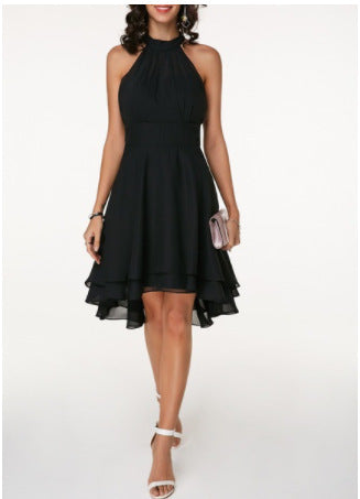 Women'S Fashion Sexy Solid Color Tailoring Layered Sleeveless Chiffon Party Evening Dress - ANIBEY