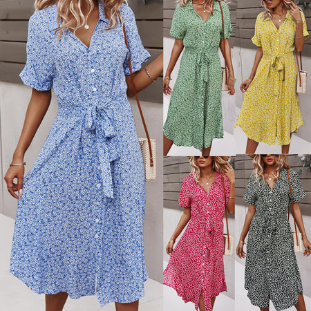Women's Printed Dress Amazon Casual Holiday Style Sexy Big Swing Skirt - ANIBEY