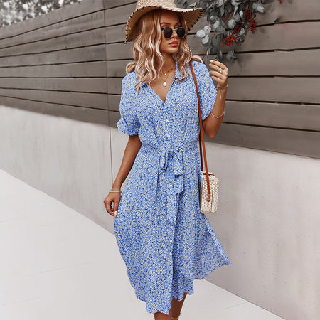 Women's Printed Dress Amazon Casual Holiday Style Sexy Big Swing Skirt - ANIBEY