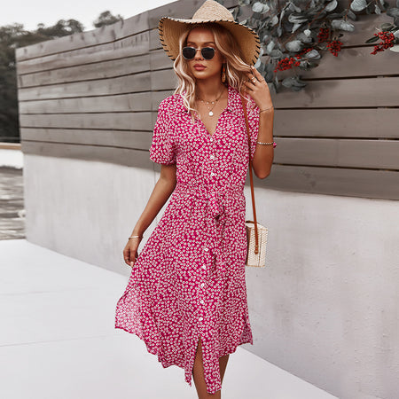 Women's Printed Dress Amazon Casual Holiday Style Sexy Big Swing Skirt - ANIBEY