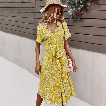 Women's Printed Dress Amazon Casual Holiday Style Sexy Big Swing Skirt - ANIBEY