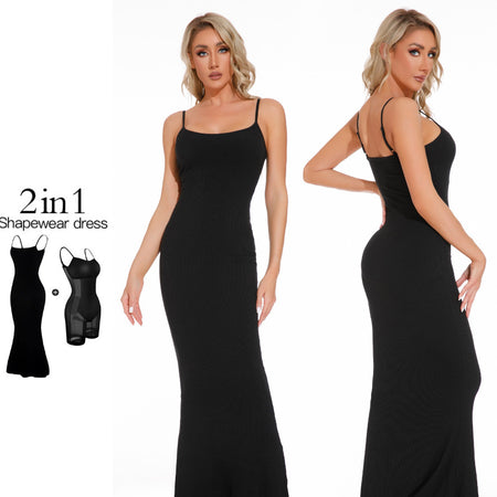 Women's Shapewear Dress Jumpsuit Tummy Tuck Lift Corset Open Crotch Suspender Tight Long Skirt Chest Pad Bodysuit Dress - ANIBEY