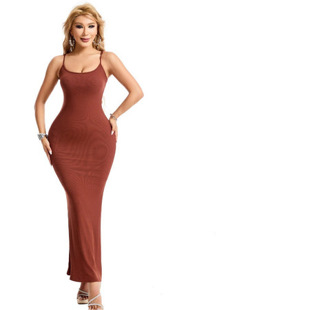 Women's Shapewear Dress Jumpsuit Tummy Tuck Lift Corset Open Crotch Suspender Tight Long Skirt Chest Pad Bodysuit Dress - ANIBEY
