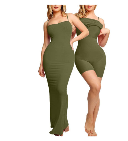 Women's Shapewear Dress Jumpsuit Tummy Tuck Lift Corset Open Crotch Suspender Tight Long Skirt Chest Pad Bodysuit Dress - ANIBEY