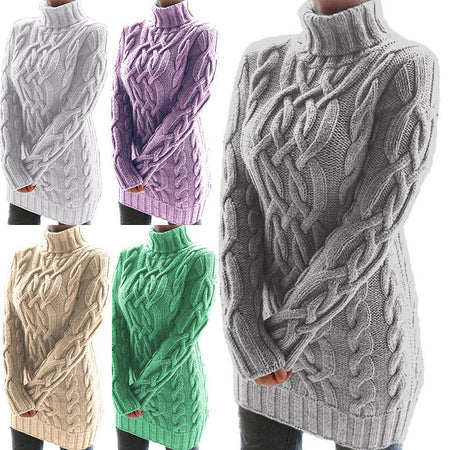 Women's Sweater Dress Autumn Winter Thick Double Lapels Long Sweater - ANIBEY