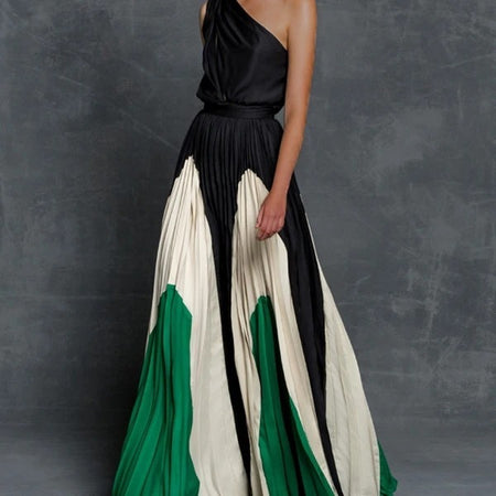 Stitching strapless contrast color maxi dress - ANIBEY