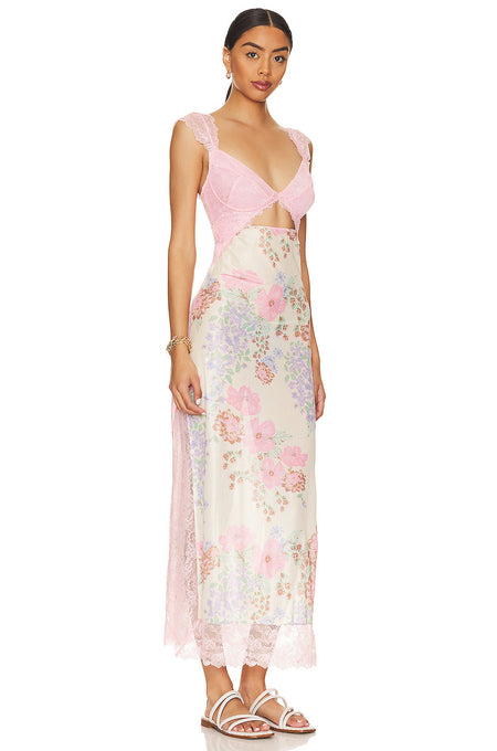 Gentle Lace Shoulder Strap Stitching Slit Length Dress - ANIBEY