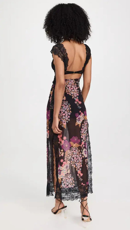 Gentle Lace Shoulder Strap Stitching Slit Length Dress - ANIBEY