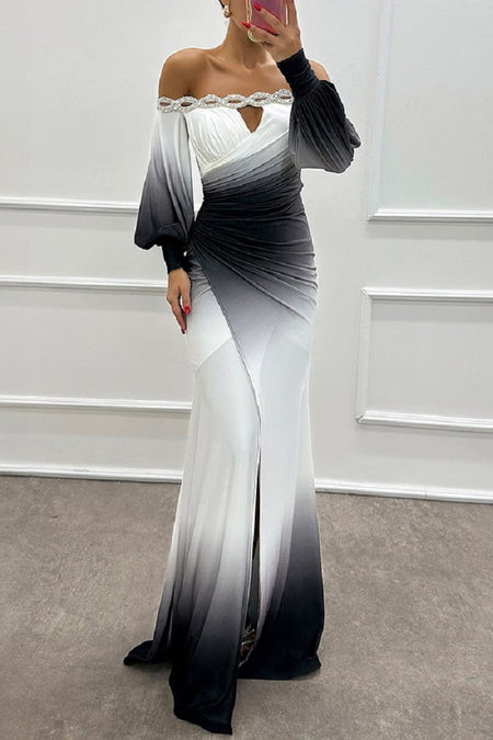 European And American Style Contrast Color Rendering Slim Waist Dress - ANIBEY
