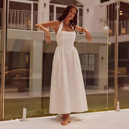 Temperament Wide Camisole Halter Backless Dress - ANIBEY