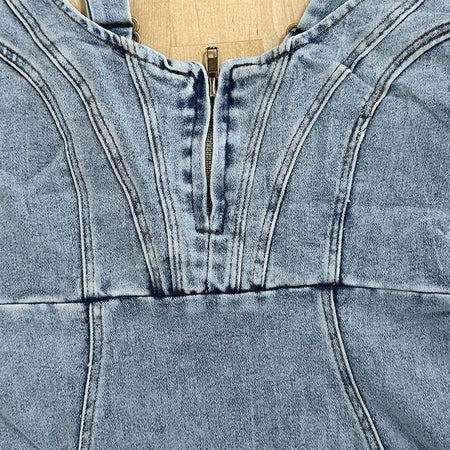 New U-neck Suspender Denim Dress Summer Casual Tight Slim Fit Dresses With Slit Design Womens Clothing - ANIBEY