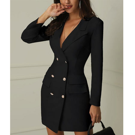 Double Breasted Coat Dress Women's - ANIBEY