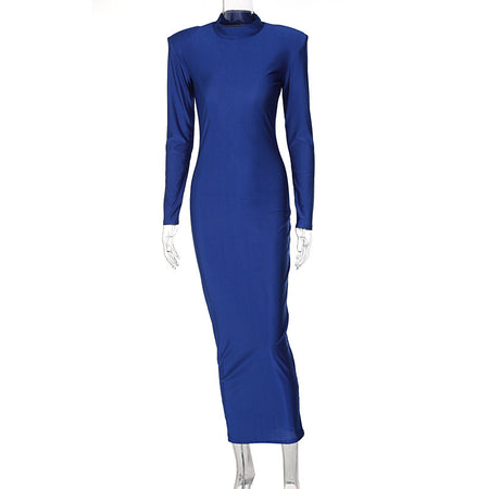 Elegant Round Neck Solid Color Slim Fit Long Sleeve Dress - ANIBEY