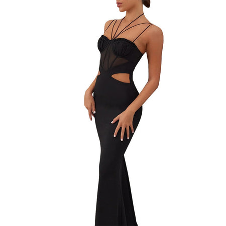 European And American Style Mesh Waist Cutout Sling Dress - ANIBEY