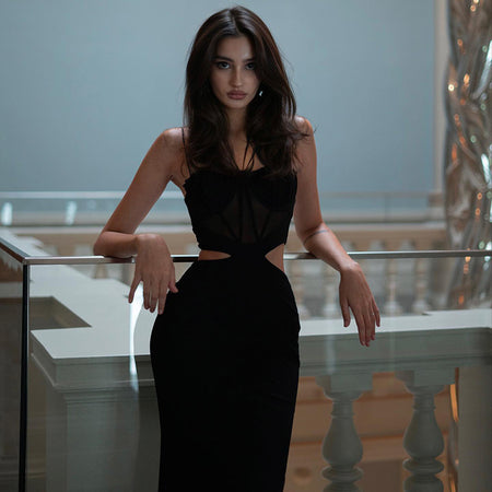 European And American Style Mesh Waist Cutout Sling Dress - ANIBEY