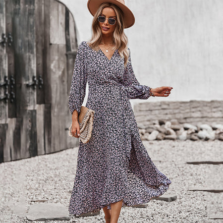 Floral Dress With Wrapped Chest And Strappy Skirt - ANIBEY