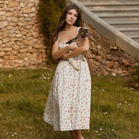 High Waist Temperament Floral Dress Female Button - ANIBEY
