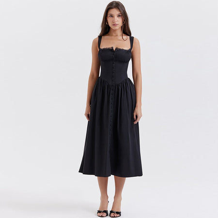 High Waist Temperament Floral Dress Female Button - ANIBEY