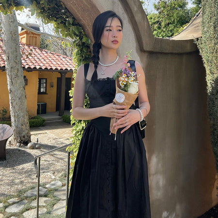 High Waist Temperament Floral Dress Female Button - ANIBEY