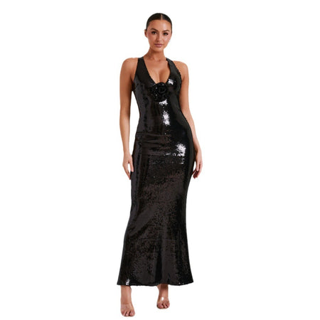 Hollow Backless Party Sequins Split Dress - ANIBEY
