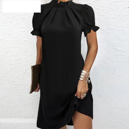 New Summer Turtleneck Solid Color Knitted Fitted Waist Slimming Dress - ANIBEY