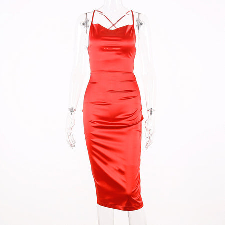 Sexy Sling Halter Lace-Up Tight-Fitting Hip Skirt - ANIBEY