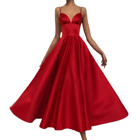 Slimming Solid Color Suspender Dress - ANIBEY