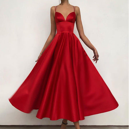 Slimming Solid Color Suspender Dress - ANIBEY