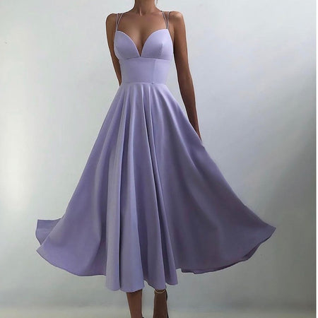 Slimming Solid Color Suspender Dress - ANIBEY