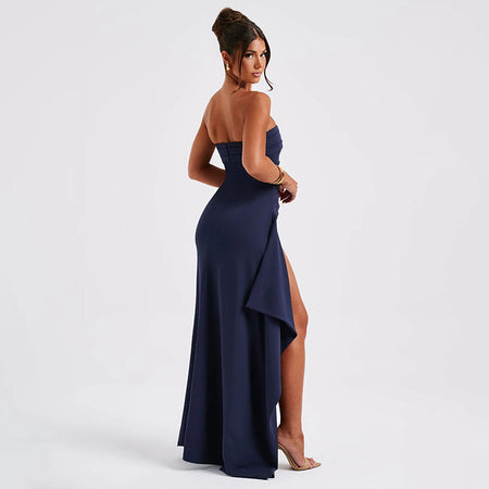 Strapless Split Long Dress Summer Fashion Pleated Bridesmaid Dress For Womens Party Wedding Clothing - ANIBEY
