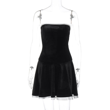 Suede Patchwork Ruffled Chest-wrapped Pleated Princess Dress For Women - ANIBEY