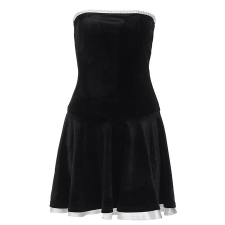 Suede Patchwork Ruffled Chest-wrapped Pleated Princess Dress For Women - ANIBEY