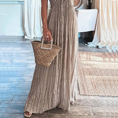 Summer New Solid Color Sexy Backless U-neck Strap Back Dress - ANIBEY
