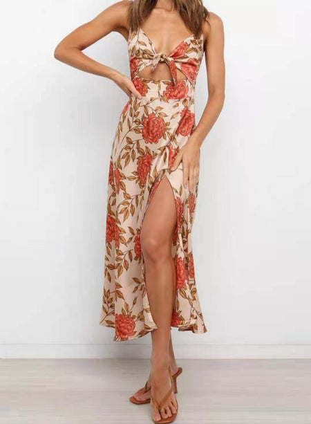 Suspender Women's Printed Wear Bow Beach Dress - ANIBEY