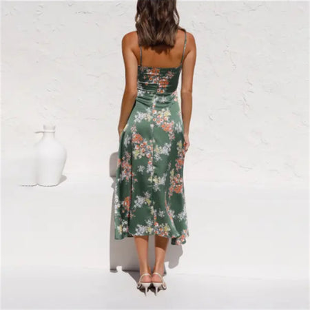 Suspender Women's Printed Wear Bow Beach Dress - ANIBEY