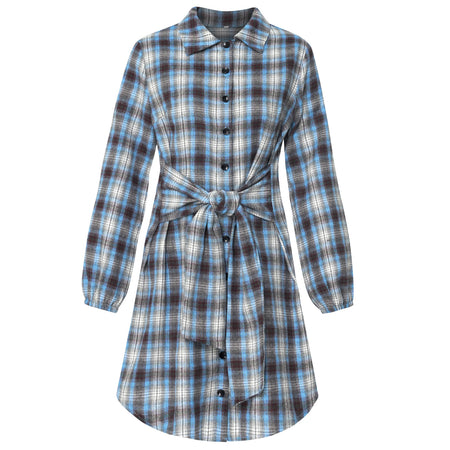 Women's Clothing Foreign Trade Fashion Plaid Drawstring Waist-tight Dress - ANIBEY