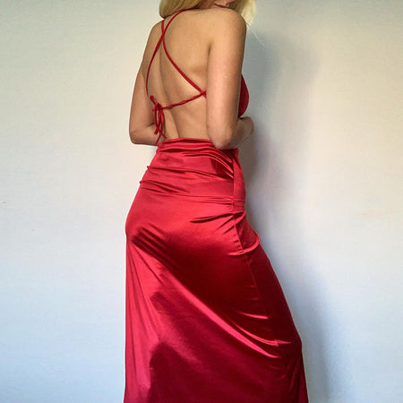 Women's Clothing Pure Color Halter Backless Thin Strap Hip Bag Dress - ANIBEY