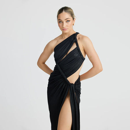 Women's Clothing Shoulder Sexy Cutout Slim Sheath Dress - ANIBEY