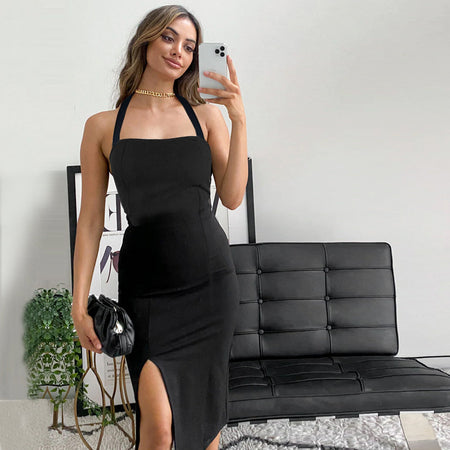 Women's Elegant Backless Halter Dress - ANIBEY