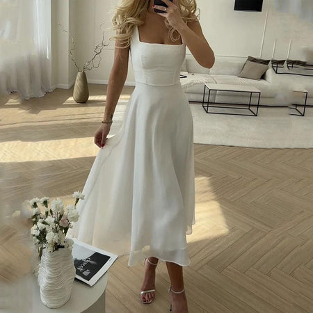 Women's Fashion Square Collar Sling Temperament Waist-controlled Dress - ANIBEY