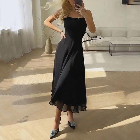 Women's Fashion Square Collar Sling Temperament Waist-controlled Dress - ANIBEY