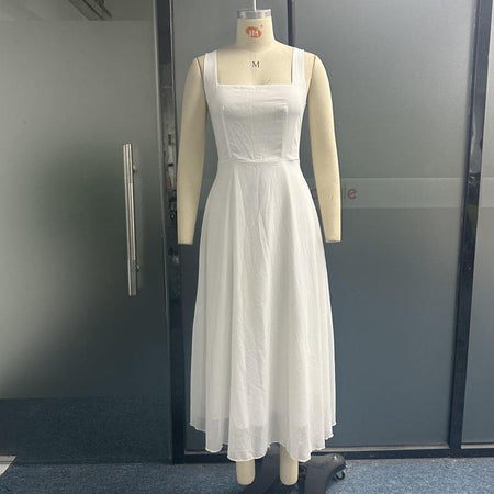 Women's Fashion Square Collar Sling Temperament Waist-controlled Dress - ANIBEY